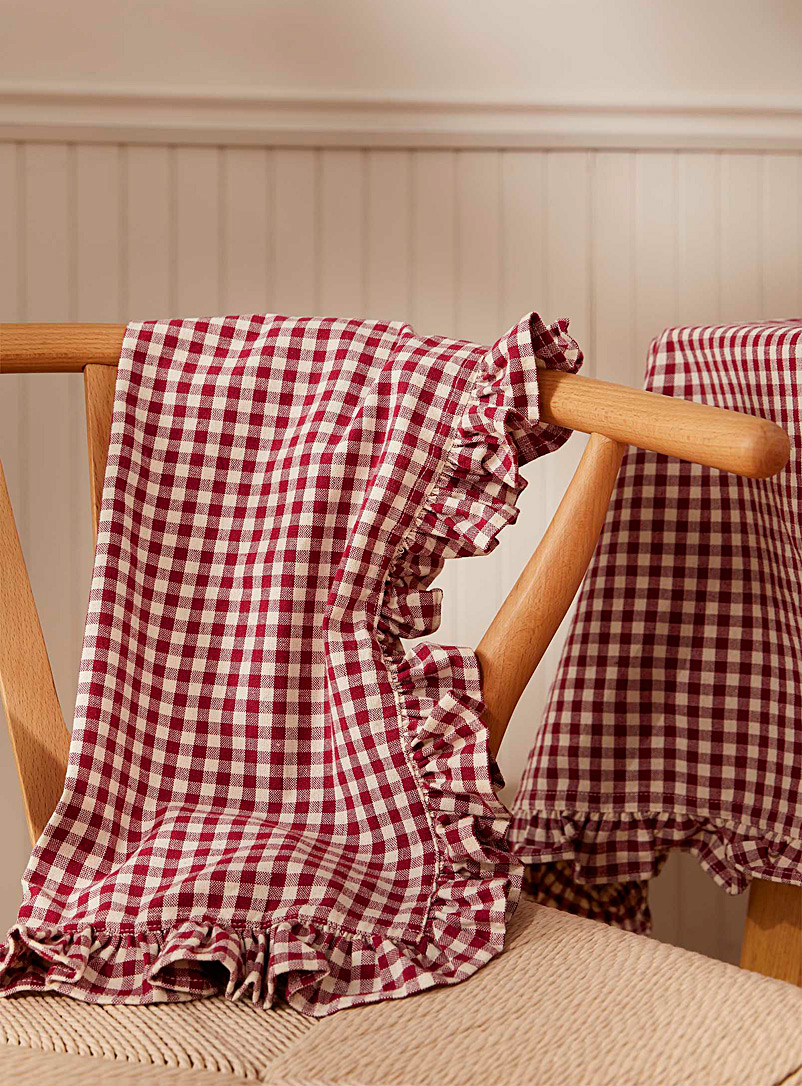 Simons Maison: La serviette de table coton recyclé vichy rhubarbe Rouge foncé-vin-rubis