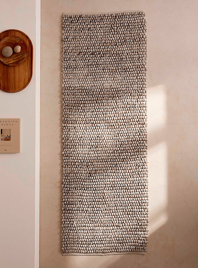 Simons Maison: Le tapis de couloir boucles de laine 75 x 215 cm Brun à motifs