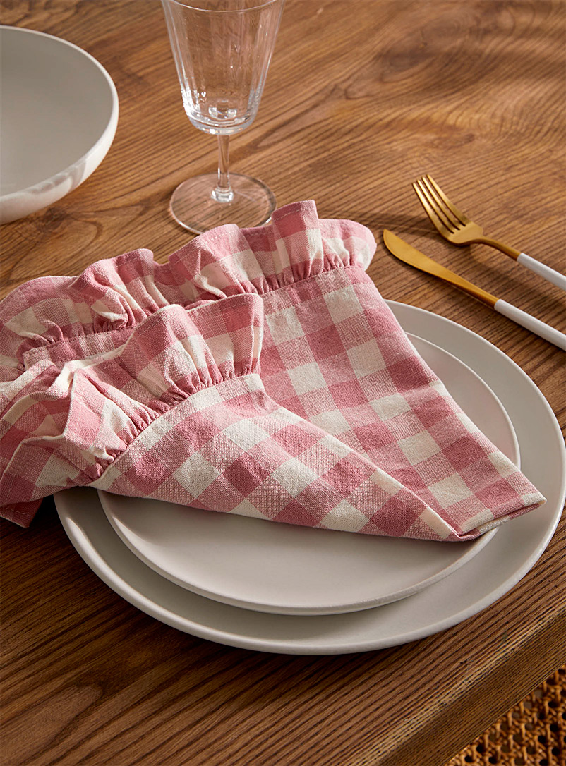 Simons Maison Pink Pink gingham recycled cotton napkin