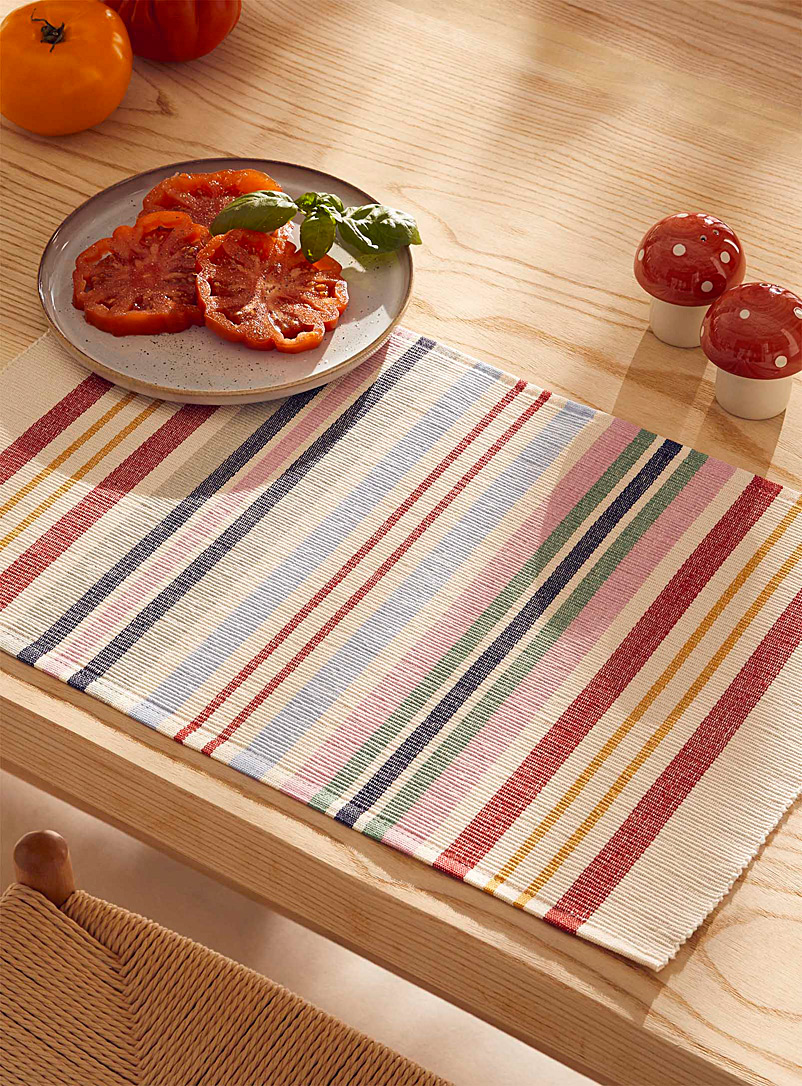 Simons Maison Patterned Ecru Colourful stripes recycled cotton placemat