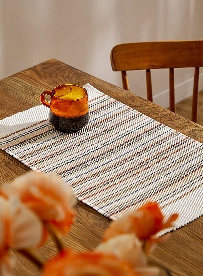 Simons Maison Patterned Ecru Natural stripes recycled cotton placemat