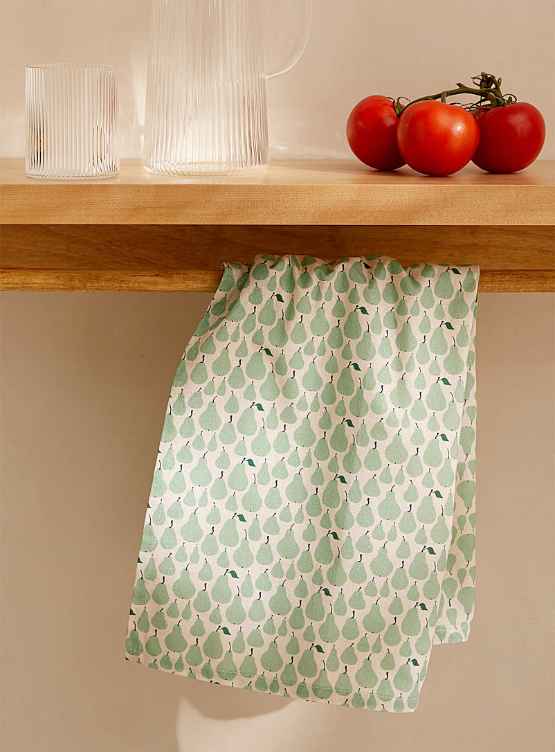 Simons Maison Mossy Green Contrasting pears organic cotton tea towel