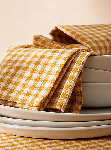 Les serviettes de table vichy ocre Ensemble de 2