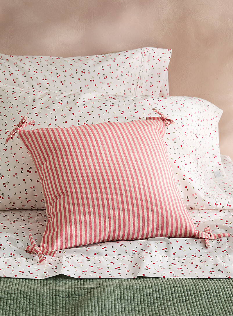 Simons Maison: Le coussin rayures roses m&eacute;lange de lin 45 x 45 cm Rouge &agrave; motifs