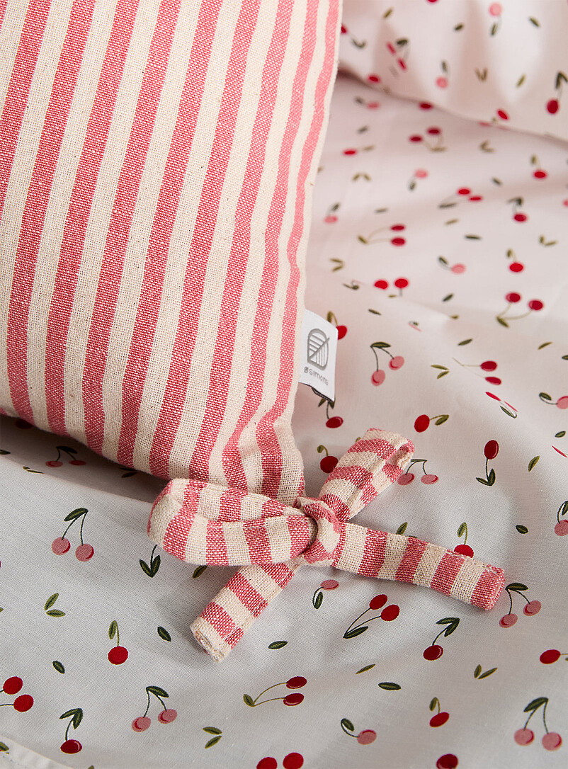 Simons Maison: Le coussin rayures roses m&eacute;lange de lin 45 x 45 cm Rouge &agrave; motifs
