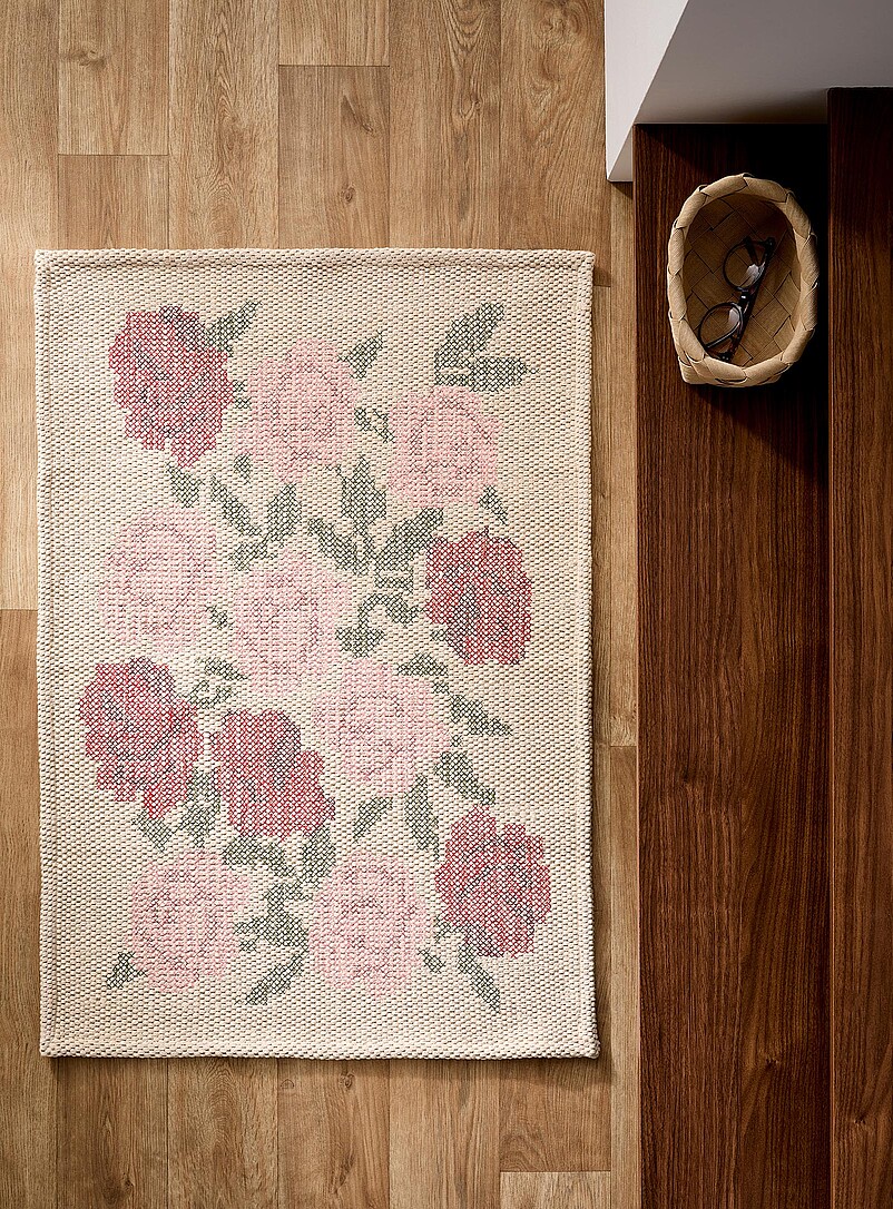 Embroided Handmade Rugs Embroidered flowers woven rug 60 x 90 cm | Simons Maison | | Simons