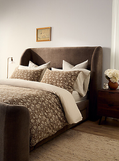 Brown and cream flowers duvet cover set