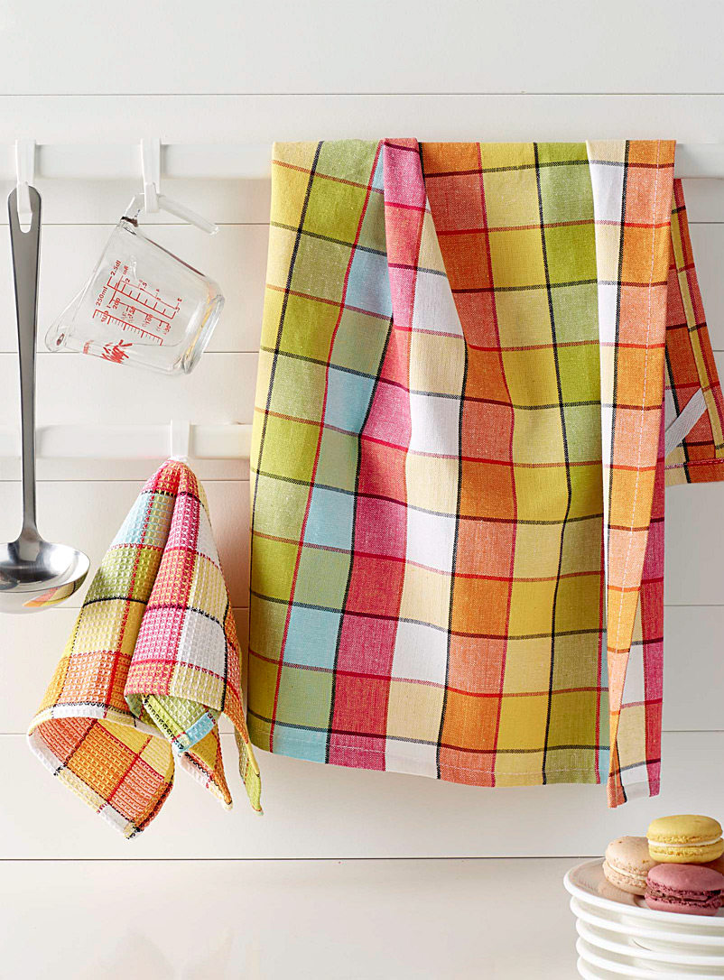 Simons Maison Assorted Vibrant check organic cotton tea towels