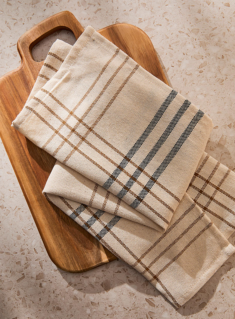 Simons Maison Assorted Neutral tone plaid organic cotton tea towel