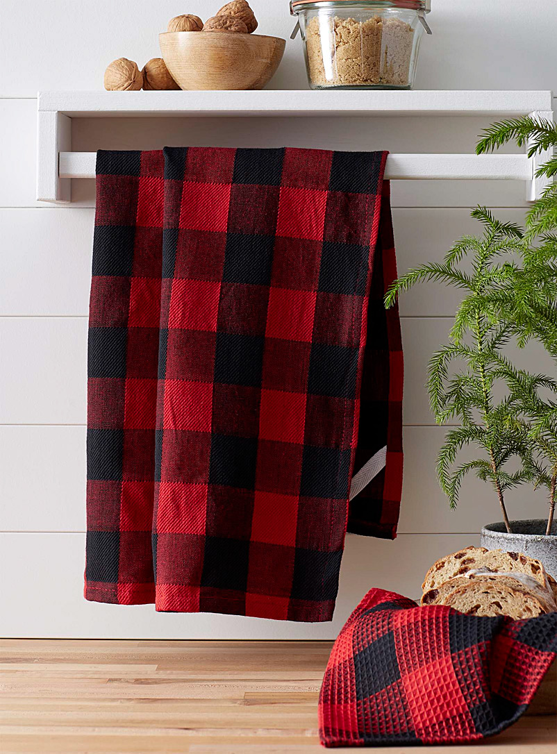 Simons Maison Assorted Buffalo check organic cotton tea towels