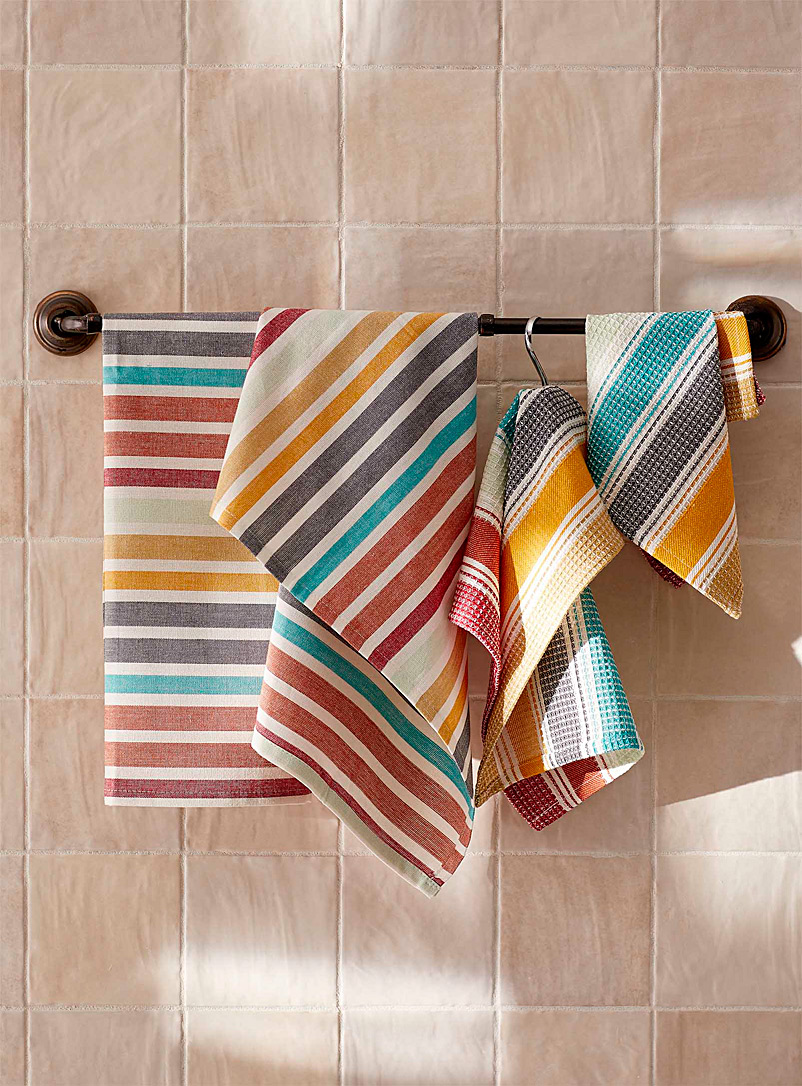 Simons Maison Assorted Fall stripe organic cotton tea towels