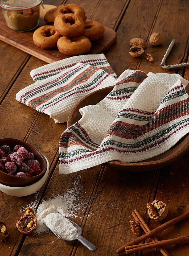 Simons Maison Assorted Autumn plaid organic cotton tea towels