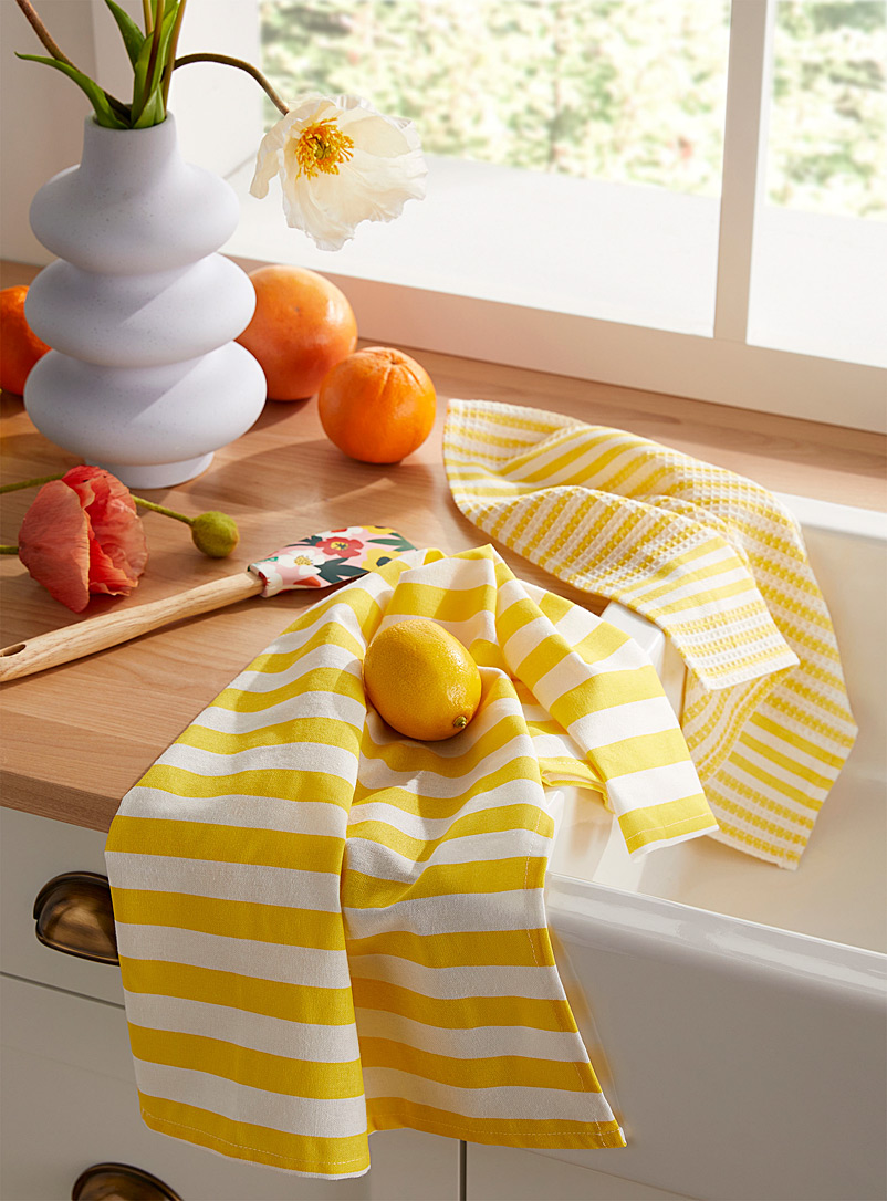 Simons Maison Bright Yellow Colourful stripe organic cotton tea towels Set of 2
