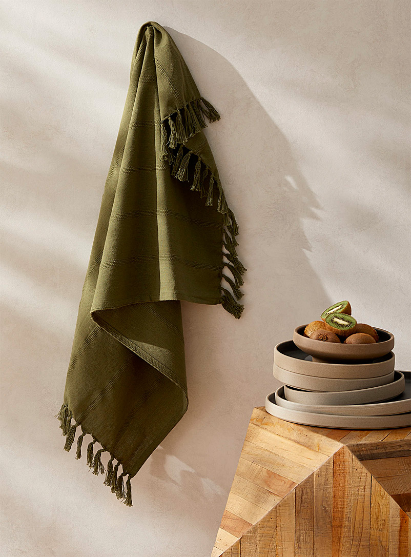Simons Maison: Le linge à vaisselle coton bio olive Vert à motifs