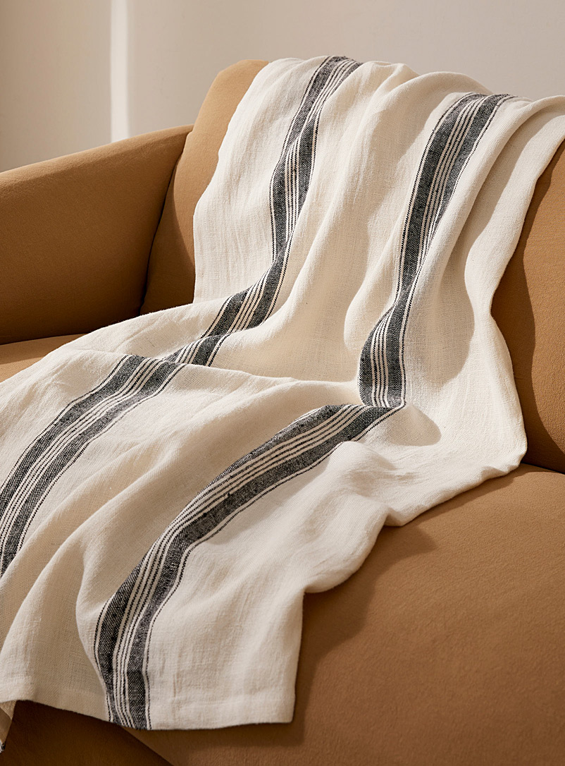 Simons Maison Ecru/Linen Natural stripes pure linen throw 130 x 150 cm