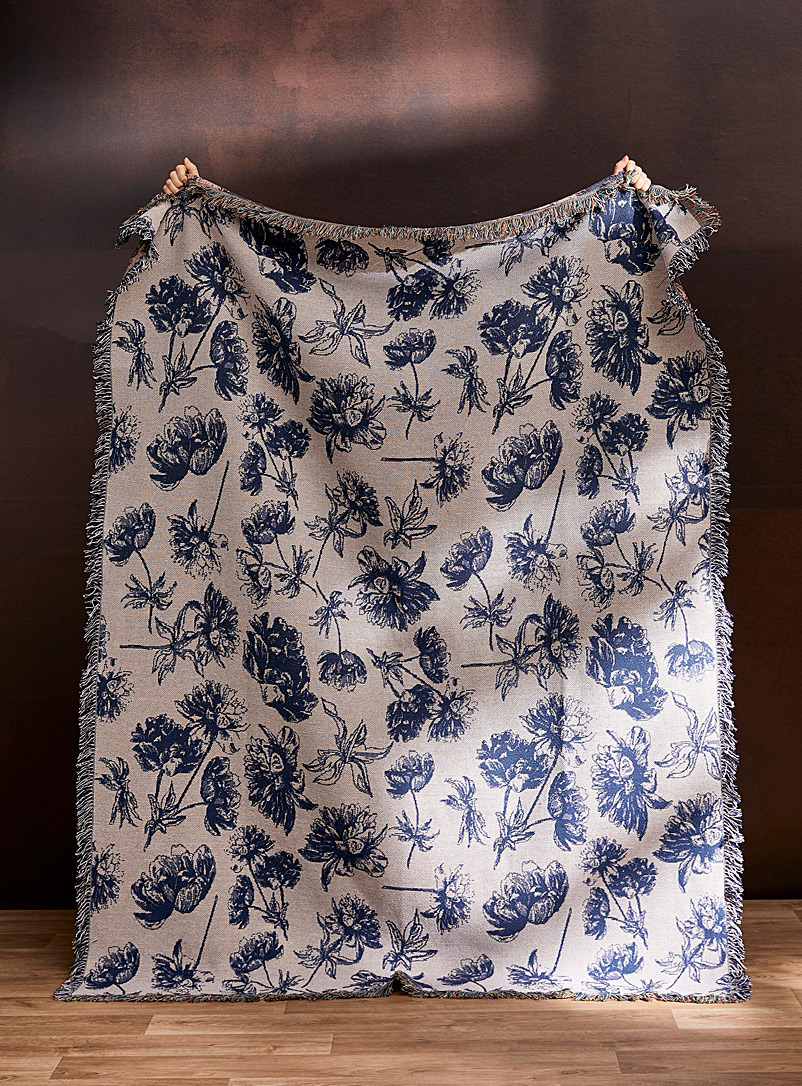 Simons Maison: Le jeté tapisserie florale 130 x 170 cm Bleu à motifs