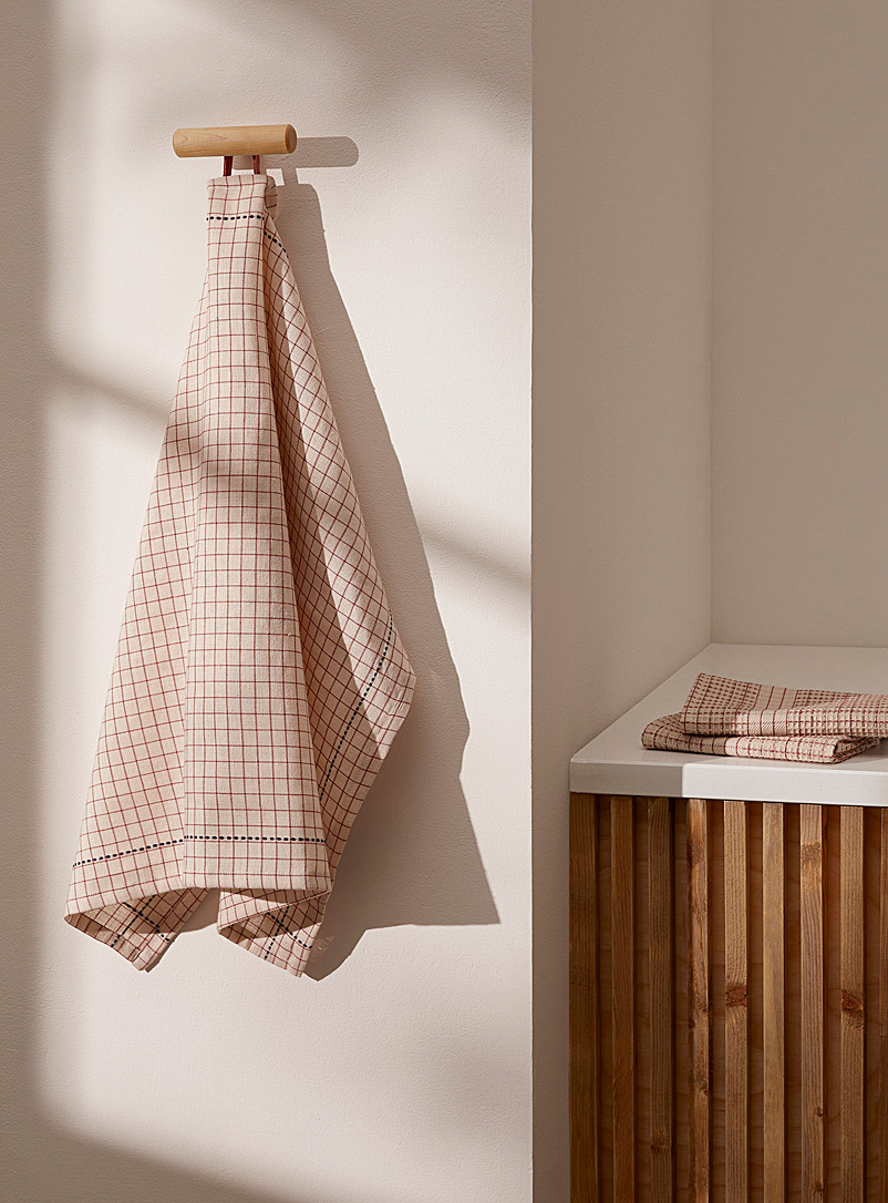Simons Maison Ecru/Linen Coloured windowpane check organic cotton tea towels