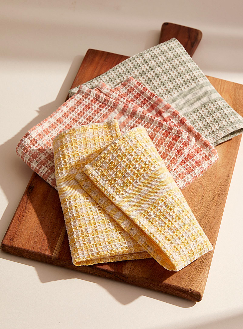 Simons Maison Assorted Pastel gingham waffled organic cotton dishcloths Set of 3