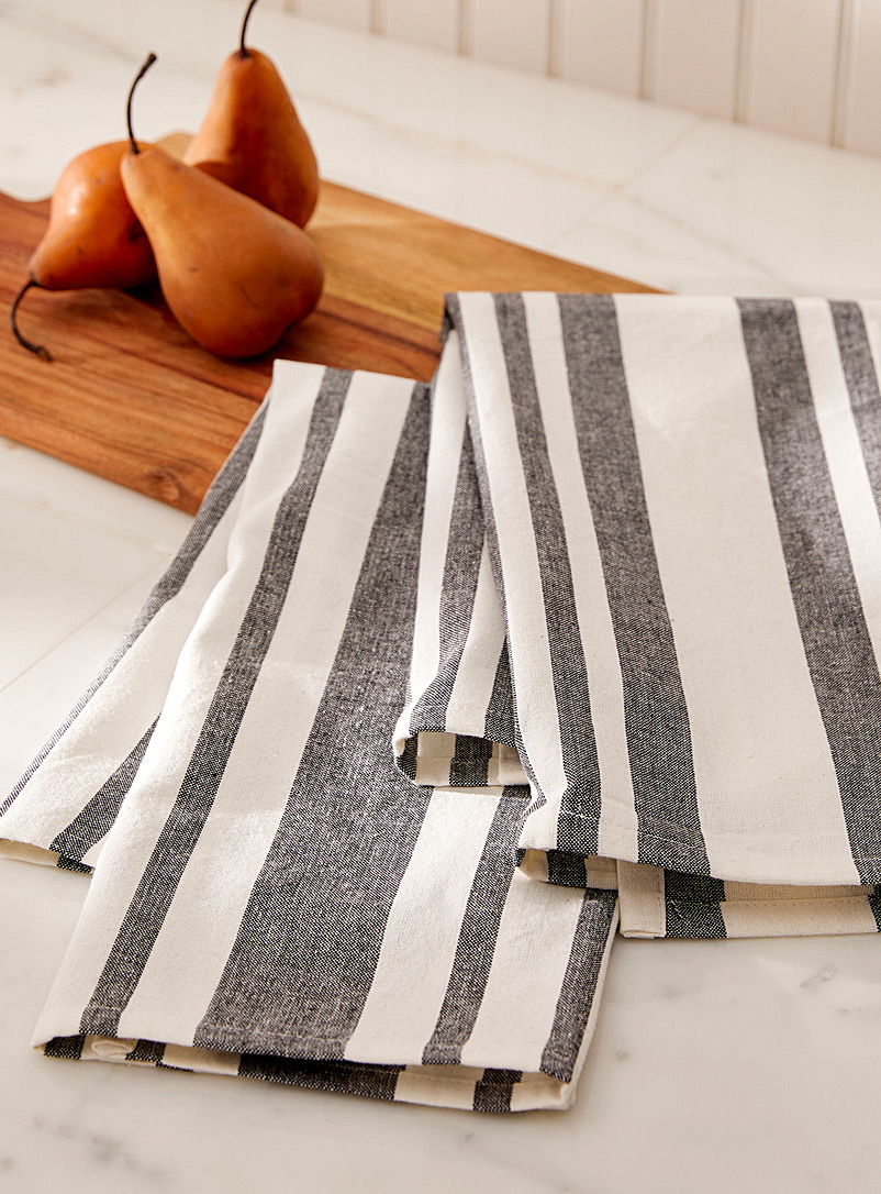 Simons Maison Black and White Two-tone stripes organic cotton tea towels Set of 2