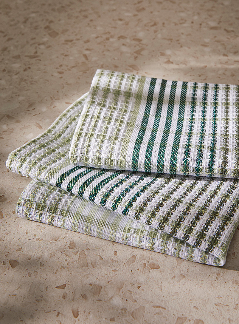 Simons Maison Green Fruity stripes organic cotton dishcloths Set of 2