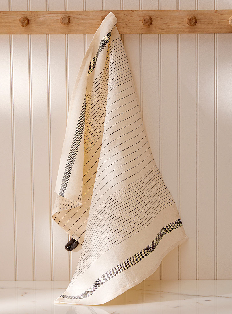 Simons Maison Black and White Organic cotton and linen striped tea towel