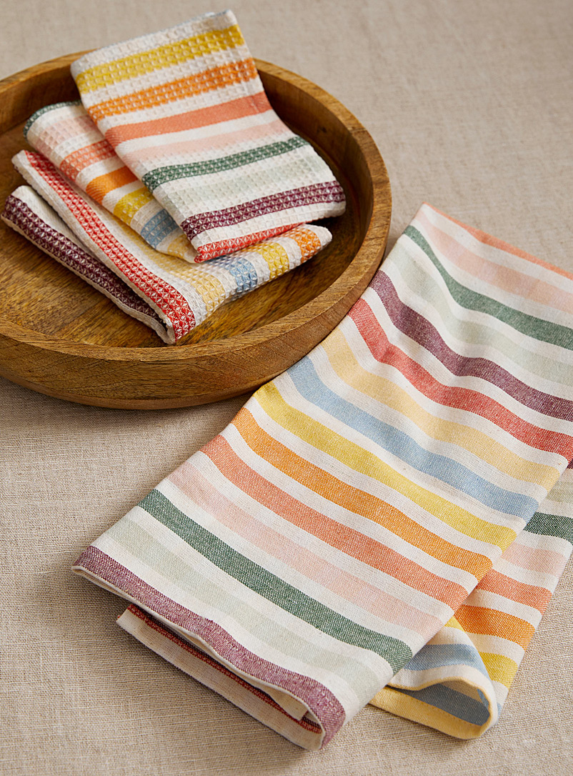 Simons Maison Assorted Multicoloured stripes organic cotton tea towel