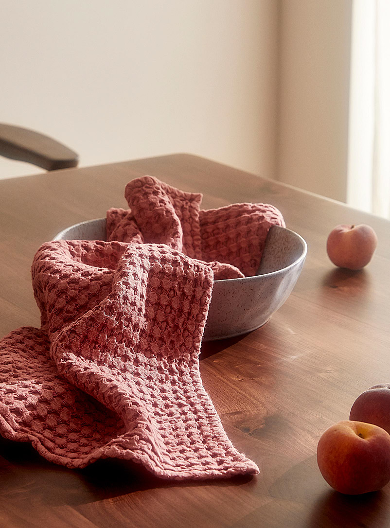 Simons Maison Red Faded colour waffled tea towel