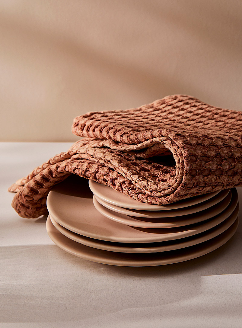Simons Maison Dusky Pink Faded colour waffled tea towel