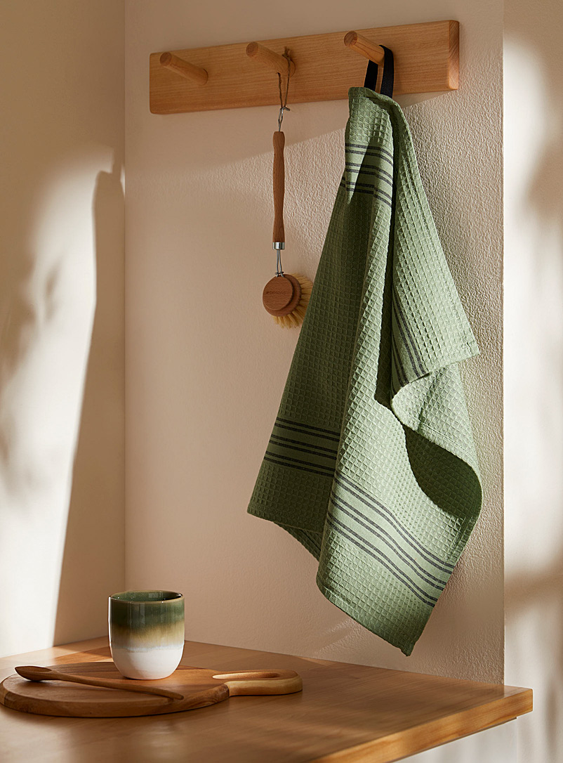 Simons Maison Green Striped and waffled recycled cotton tea towels