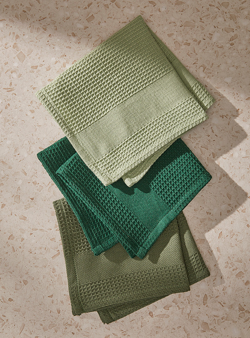 Simons Maison Green Waffled recycled cotton dishcloths Set of 3