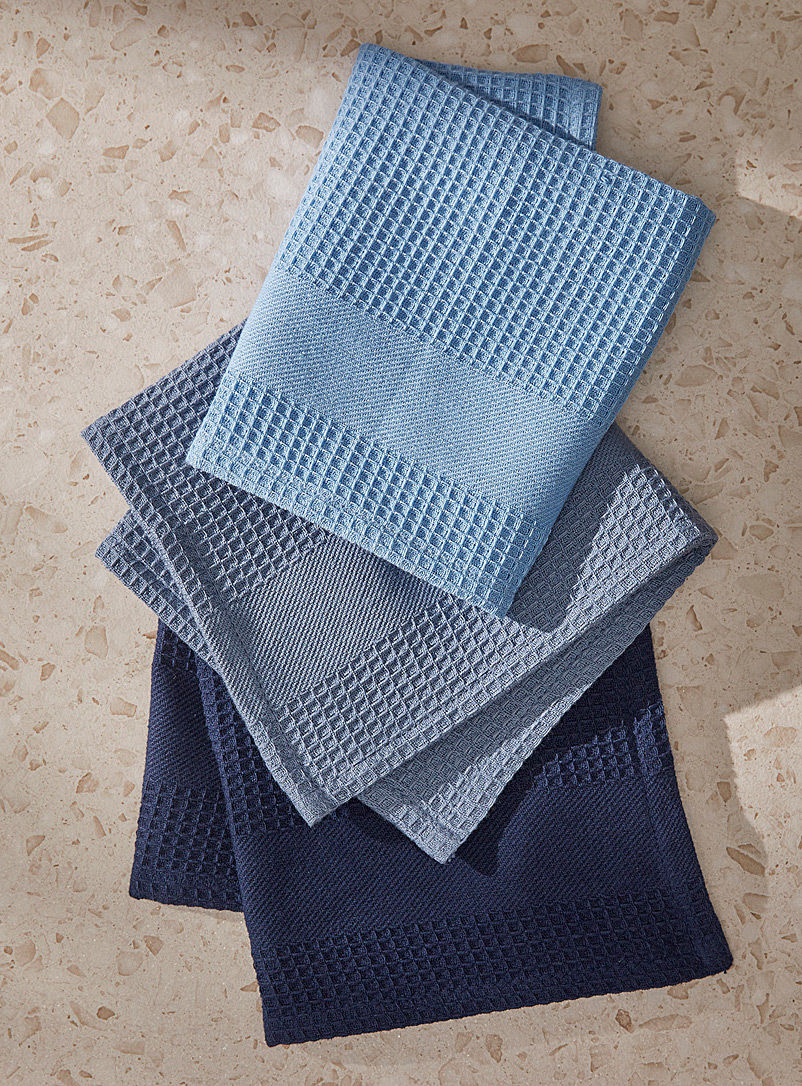 Simons Maison Blue Waffled recycled cotton dishcloths Set of 3