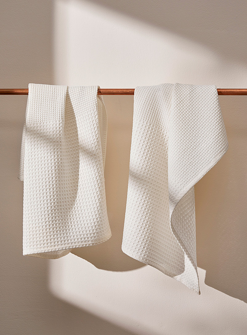 Simons Maison Ivory White Waffled recycled cotton tea towels Set of 2