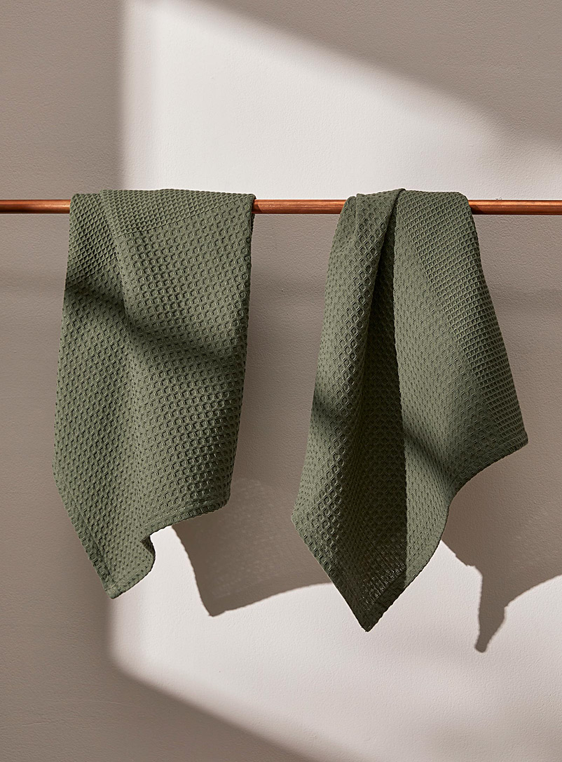Simons Maison Green Waffled recycled cotton tea towels Set of 2