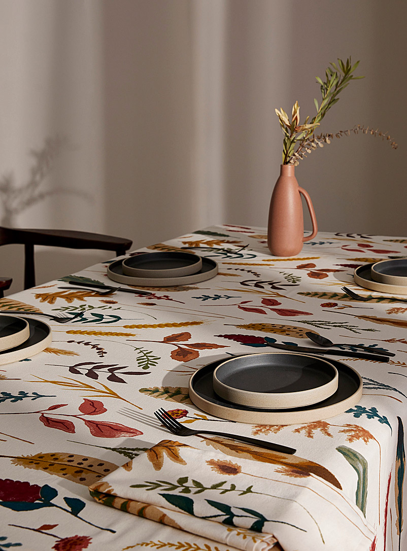 Simons Maison Assorted Fall leaves and feathers recycled cotton tablecloth