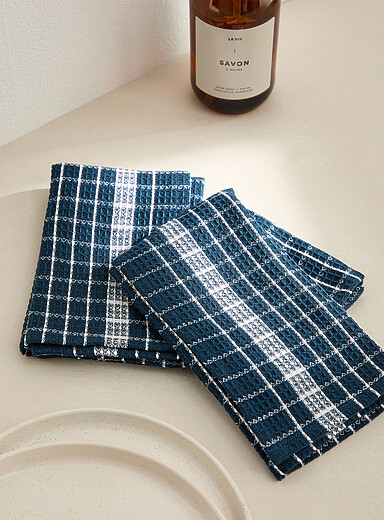 Simons Maison: Les chiffons carreaux minimalistes Ensemble de 2 Bleu fonc&eacute; - Indigo