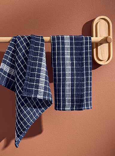 Simons Maison: Les chiffons carreaux minimalistes Ensemble de 2 Bleu fonc&eacute; - Indigo