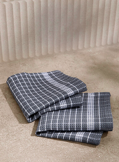 Simons Maison: Les chiffons carreaux minimalistes Ensemble de 2 Bleu fonc&eacute; - Indigo