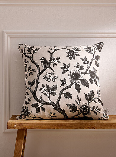 Simons Maison: Le coussin d&eacute;houssable matin de printemps m&eacute;lange de lin 50 x 50 cm Blanc et noir