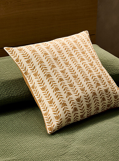 Simons Maison: Le coussin d&eacute;houssable rayures tulipes m&eacute;lange de lin 50 x 50 cm Jaune &agrave; motifs