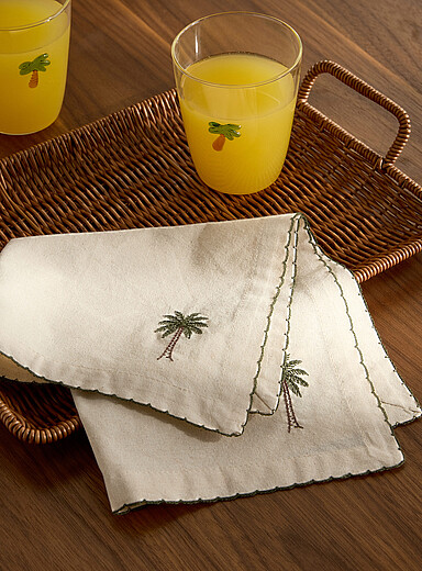 La serviette de table brod&eacute;e palmiers