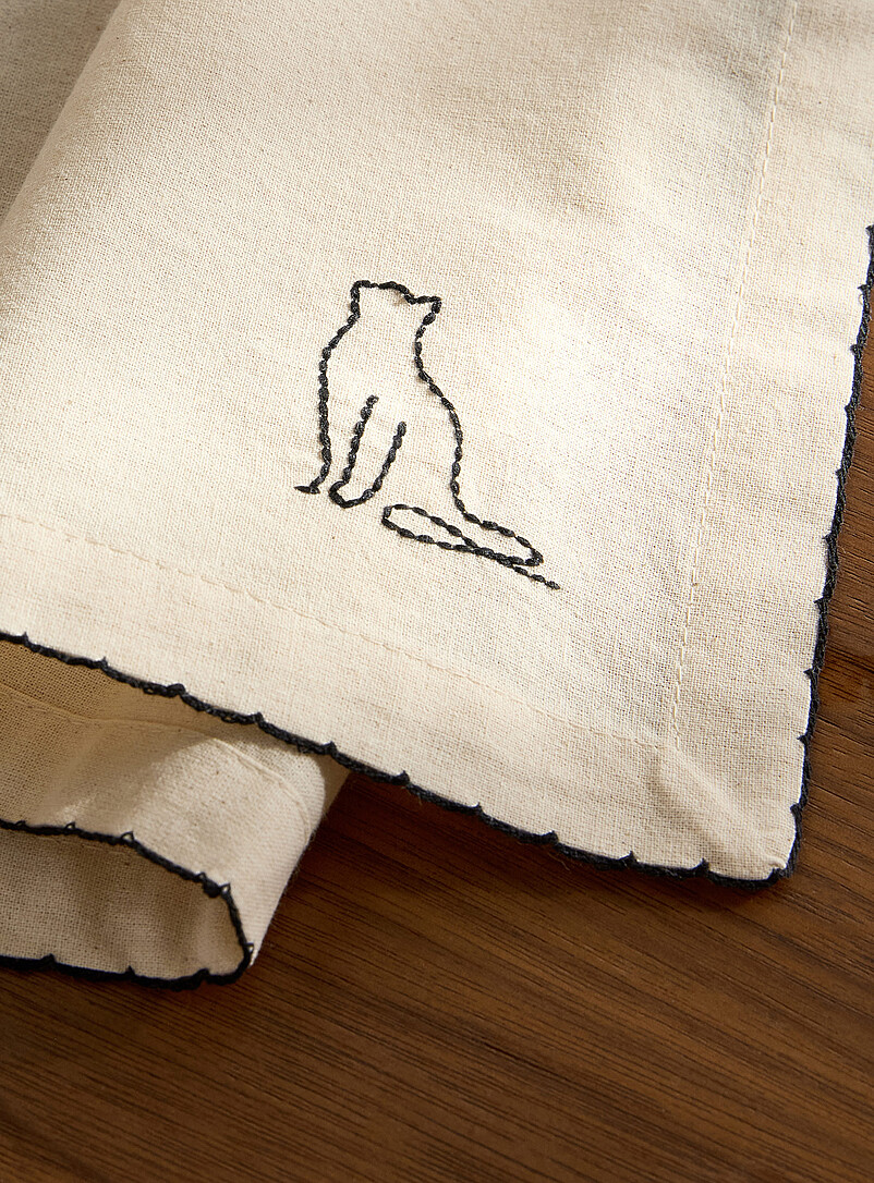 Simons Maison: La serviette de table brod&eacute;e chats Assorti