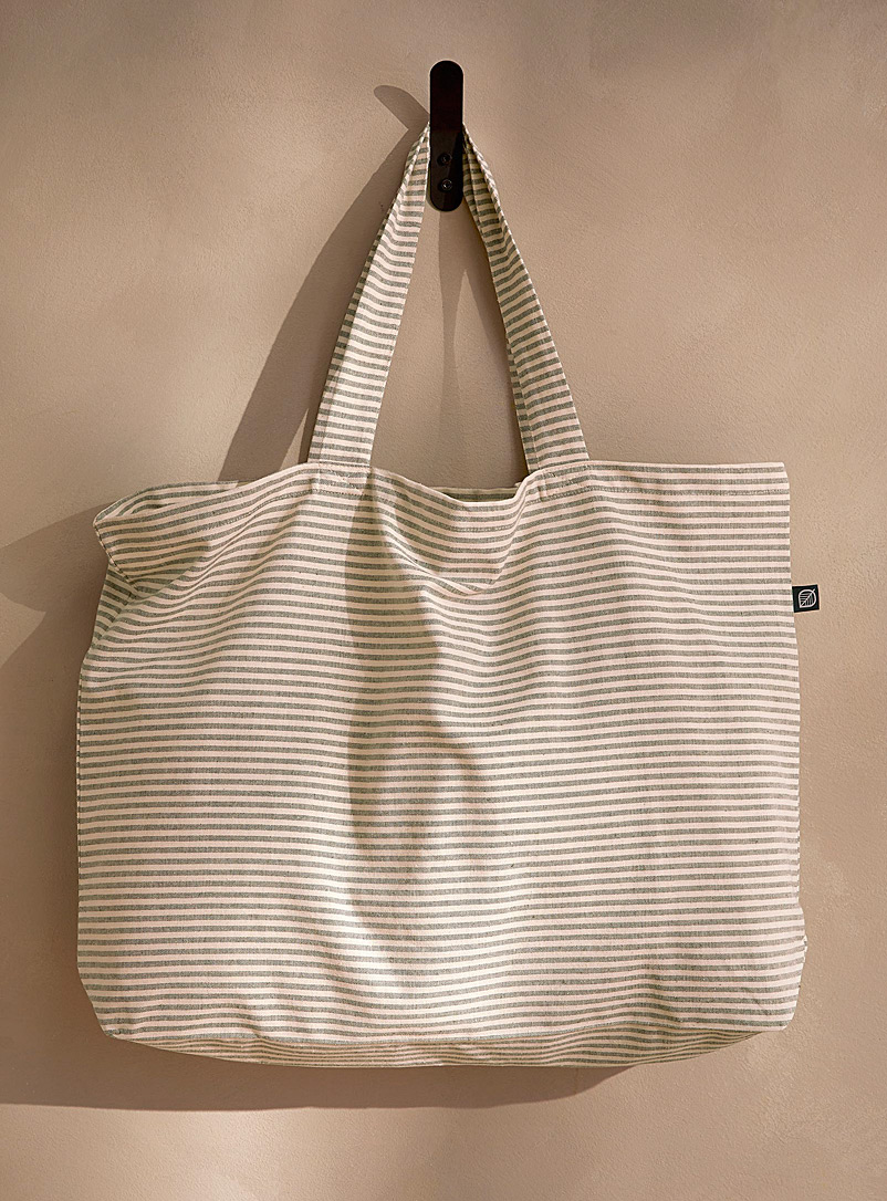 Simons Maison Patterned White Parasol-stripe reusable recycled cotton bag