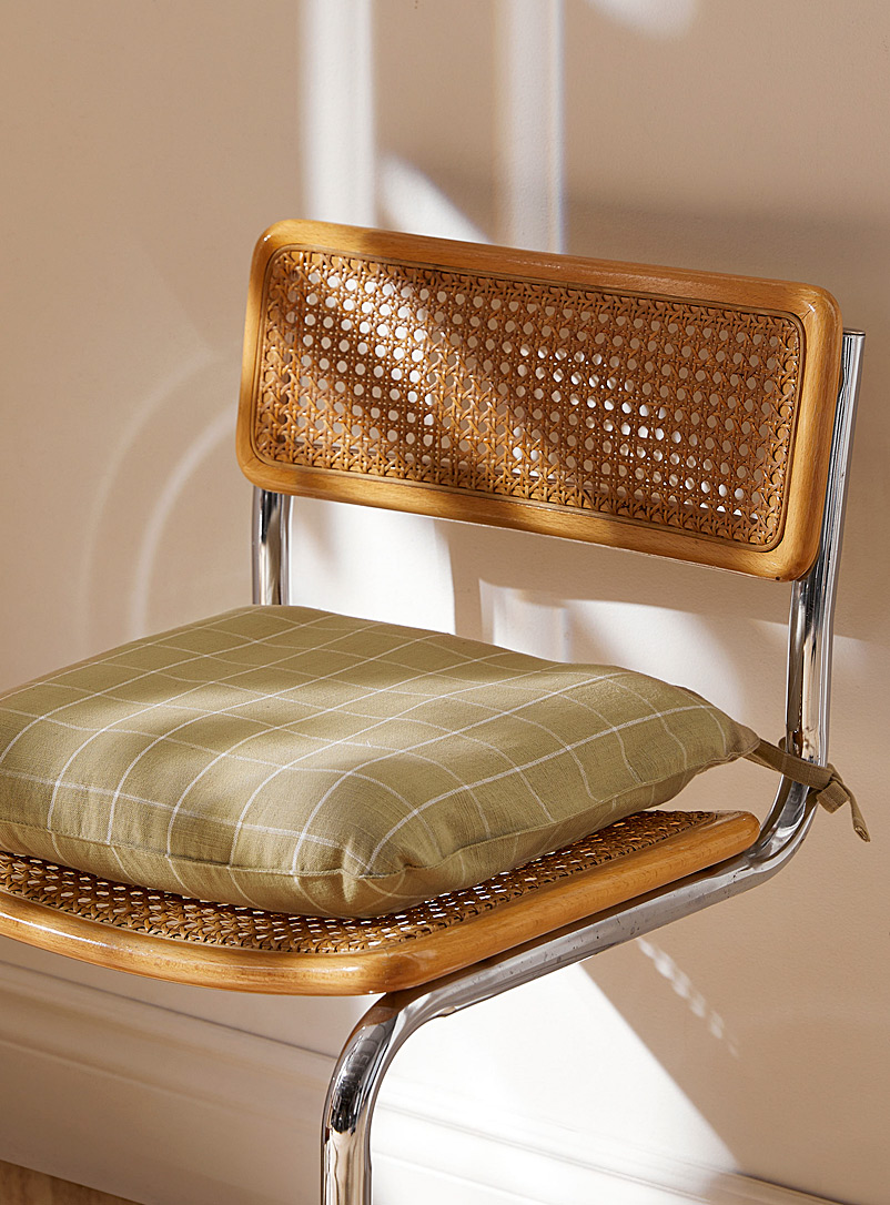 Simons Maison: Le coussin de chaise coton recyclé carreaux sauge 40 x 40 cm Vert à motifs