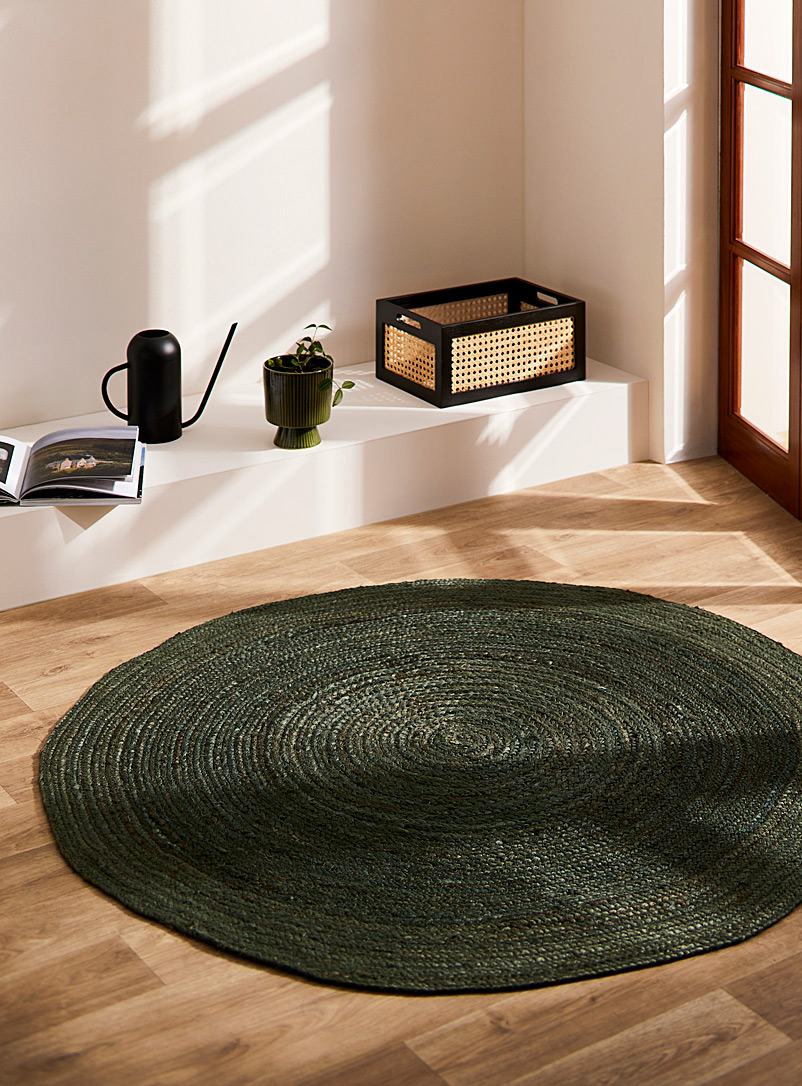 Simons Maison: Le tapis circulaire jute naturel 120 cm de diamètre Vert foncé-mousse-olive