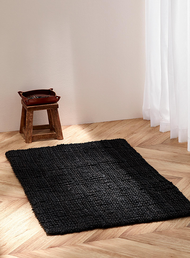 Simons Maison Black Ebony textured stripes jute rug 60 x 90 cm