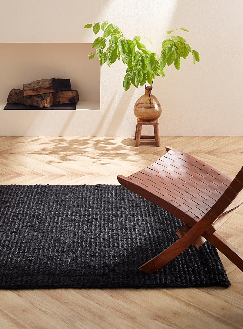 Simons Maison Black Ebony textured stripes jute rug 120 x 180 cm