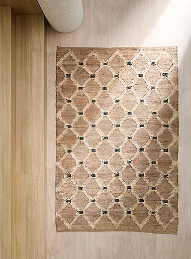 Simons Maison: Le tapis losanges jute et coton 120 x 180 cm Brun &agrave; motifs