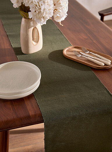 Simons Maison Ivory/Cream Beige Plain ribbed table runner 33 x 230 cm