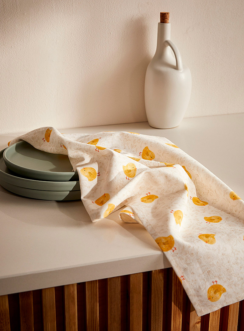 Simons Maison Patterned Ecru Little chicks organic cotton tea towel