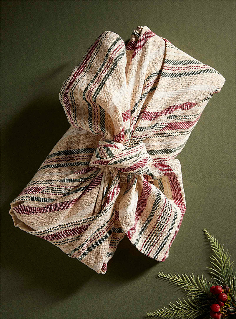 Simons Maison: La petite nappe furoshiki coton recyclé rayures bonbon 85 x 85 cm Vert à motifs
